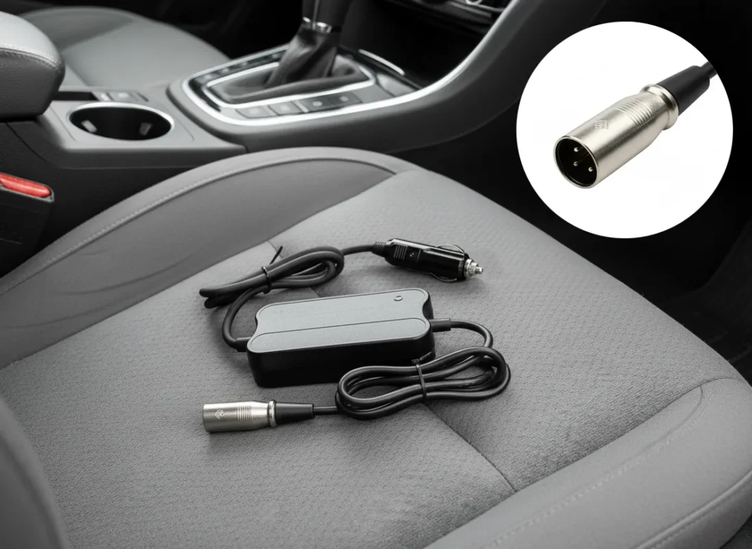 Elcykel oplader til bilen – 12V til 36V (XLR stik)