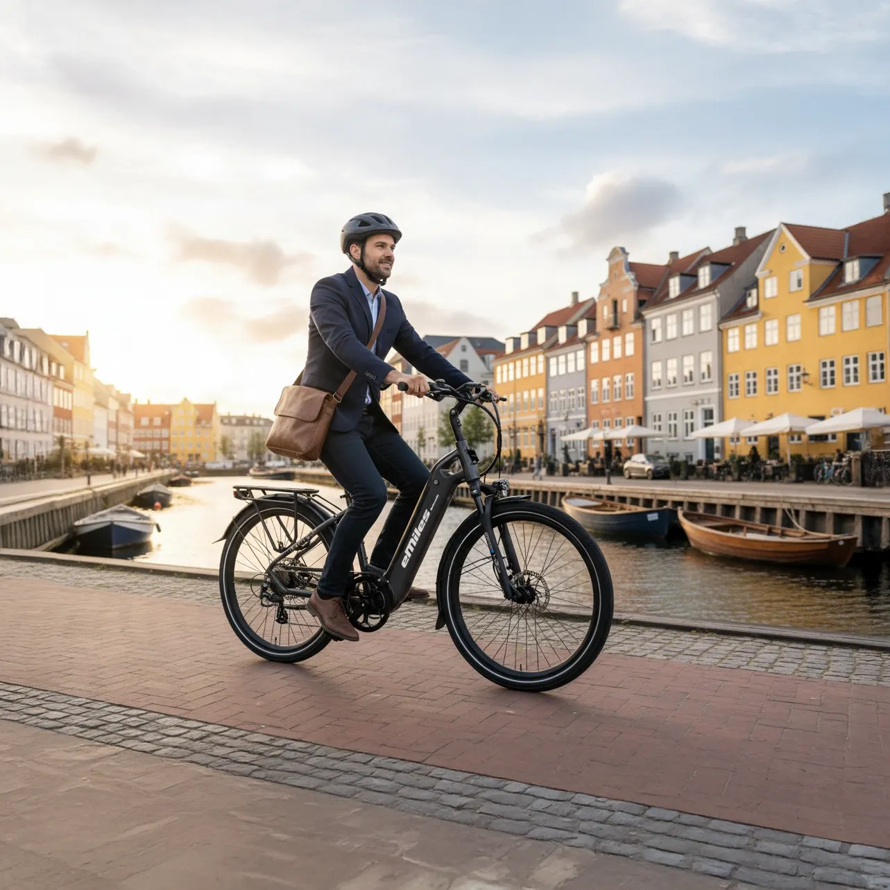 Gråbrun eMiles moderne elcykel nyhavn københavn EFUTURE