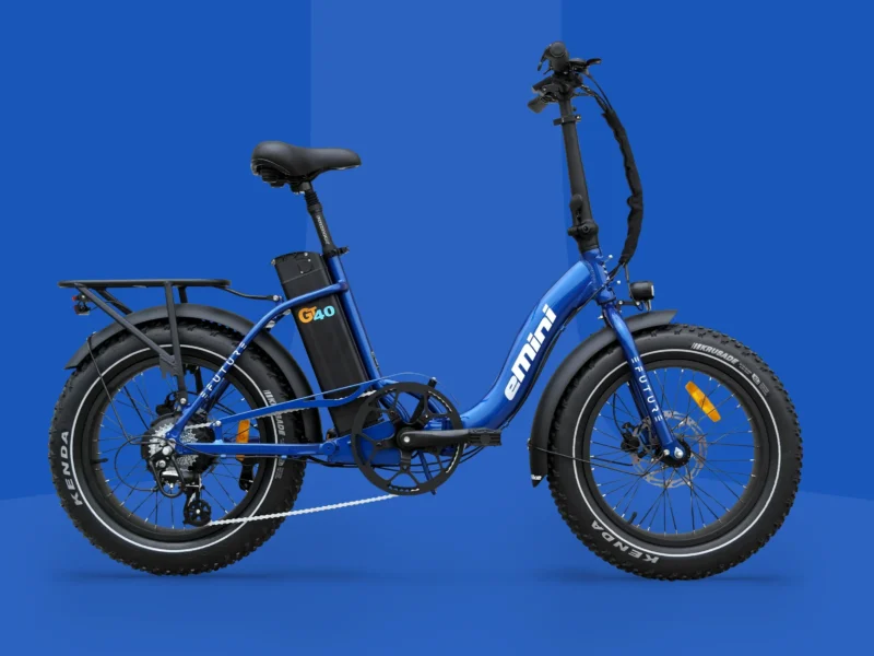 Blå EFUTURE eMini Low GT40 Fatbike elcykel med lav indstigning